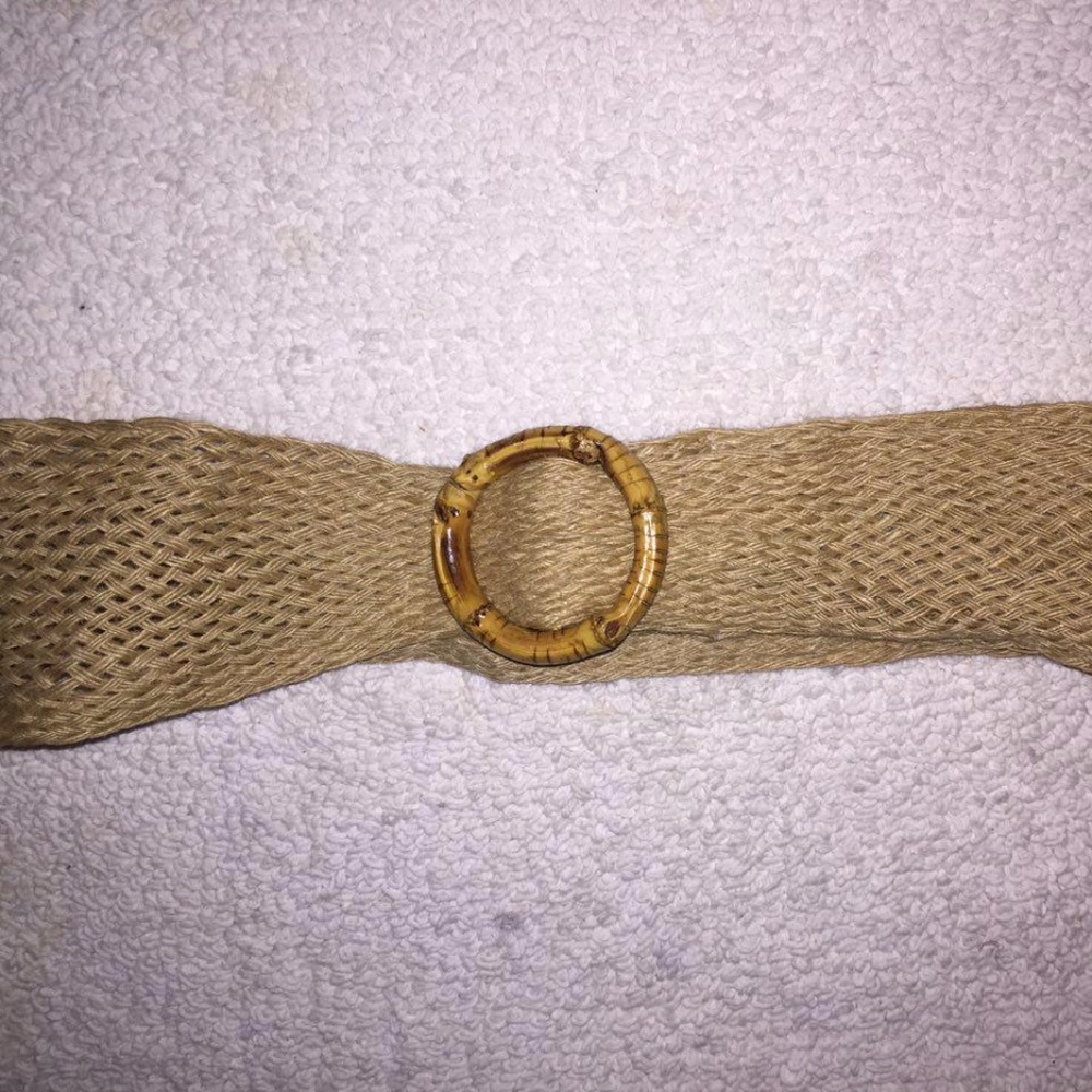 Tan Woven Cloth Belt with Bamboo Like Buckle